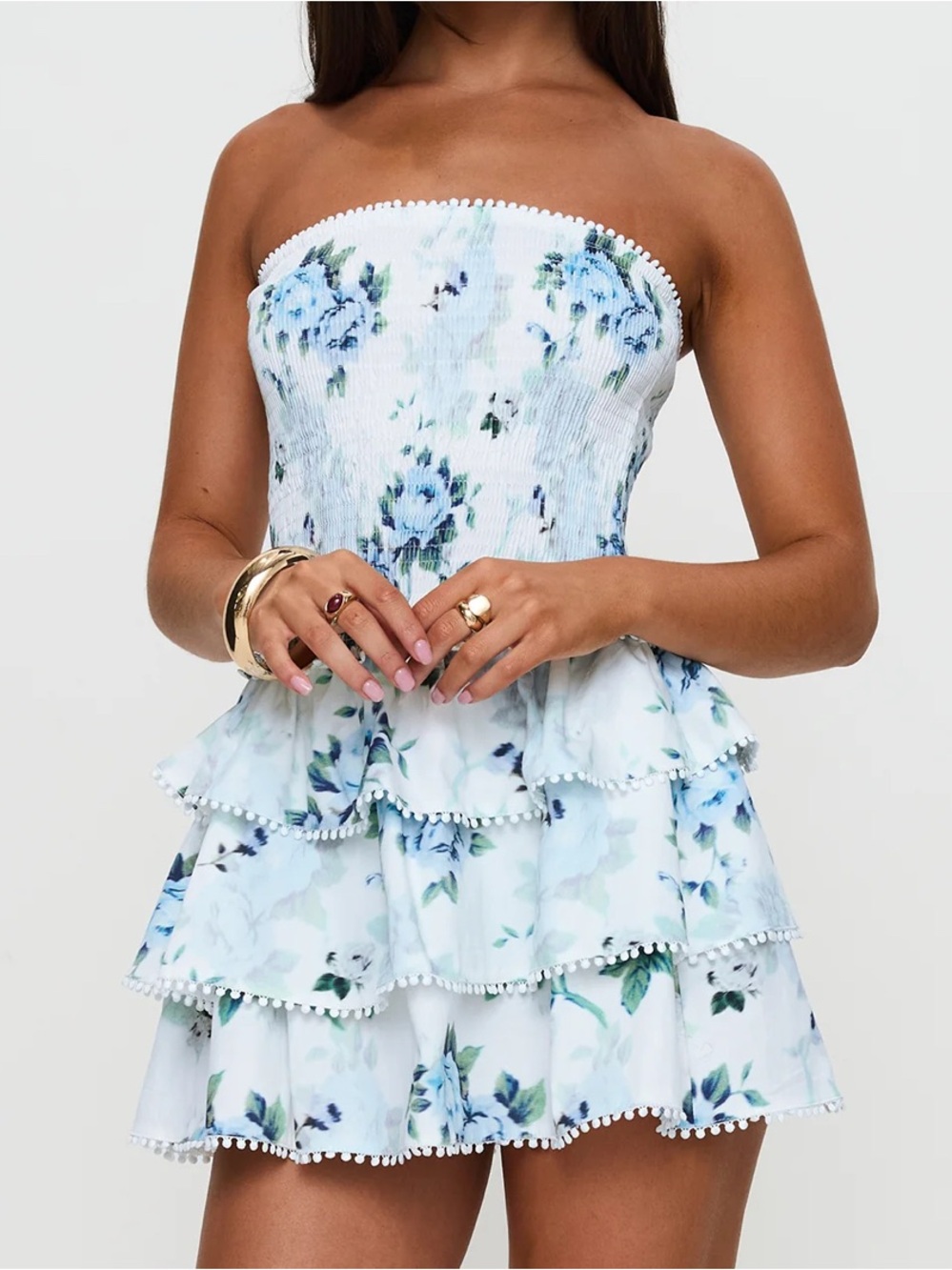 Princess Polly White Floral Mini Dress with Blue and Green Print